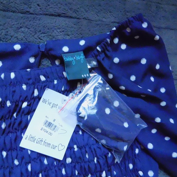 Gabby Skye NWT Smock Blue Polka Dot Dress. Women's 10. White. Summer. - Picture 4 of 7